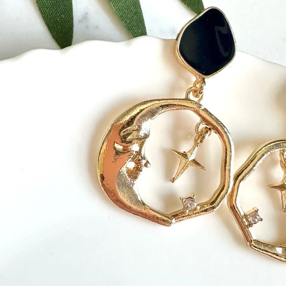 2/$30🌵 Starry Night Crescent Moon Earrings Gothic Celestial Boho Jewelry NEW - Picture 3 of 12